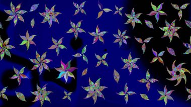 Raster illüstrasyonu. El çizimi çiçekli soyut çizim kalıbı. Mavi renkte çiçekler.