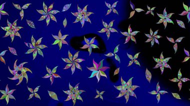 Çiçeksel fantezi tasarımı ve parlak bir arka plan çizimi. Düz Çiçek Elementleri Tasarımı. Renkli Bahar Teması çizim şablonu.