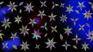 Parlak renkli çiçekli ve siyah yapraklı harika bir çiçek deseni. Halk tarzı. Moda baskıları için zarif bir şablon. Modern çiçek arkaplanı.