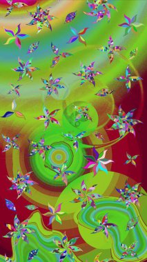 Raster Güzel kumaş deseni. Raster suluboya deseni, narin çiçekler, yeşil çiçekler, tebrik kartı şablonu..