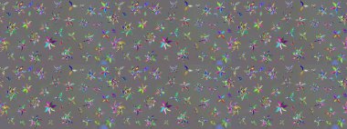 Renkli Bahar Teması eskiz kalıbı. Gri renkli çiçekler. Düz Çiçek Elementleri Tasarımı. Raster illüstrasyonunda çiçek deseni çizimi.