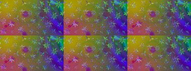 Raster illüstrasyonu. Asya tekstil tarzında. Çiçek desenli çizim. Raster illüstrasyonu. Yeşil renkte çiçekler.