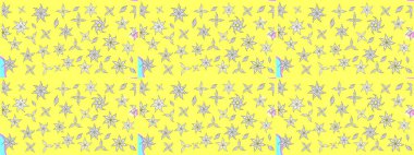 Çiçek buketleriyle klasik bir eskiz şekli. Raster illüstrasyonu. Sarı renklerde.