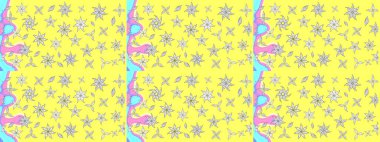 Sevimli çiçek raster deseni. Sarı renkli çiçekler. Renkli Bahar Teması eskiz kalıbı. Düz Çiçek Elementleri Tasarımı.