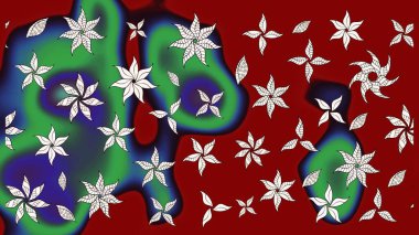 Çiçekli ipek eşarp. Retro tekstil tasarım koleksiyonu. 1950-1960 motifleri. Kırmızının üstüne kırmızı. El çizimi çiçek elementleri ile soyut çizim raster deseni.