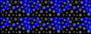 Düz Çiçek Elementleri Tasarımı. Renkli Bahar Teması eskiz kalıbı. Raster illüstrasyonundaki çiçek desenli çizim. Siyah renkte çiçekler.