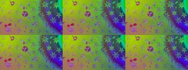 Raster illüstrasyonu. Yumuşak, yeşil renkli bahar çiçekleri. Raster çiçek desenli ve çiçekli..