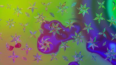 Raster Güzel kumaş deseni. Raster suluboya deseni, narin çiçekler, yeşil çiçekler, tebrik kartı şablonu..