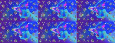 Raster illüstrasyonu. Suluboya tarzında mavi renkte. Küçük çiçekli bahar deseni çiz.