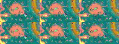 Karalama çiçeği. Düz Çiçek Elementleri Tasarımı. Zentangle soyut çiçekleri. Raster illüstrasyonu. Renkli Bahar Teması eskiz kalıbı. Şirin kumaş deseni.