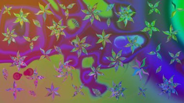 Yeşil renkli çiçekler. Hediye ambalaj kağıdı, tebrik kartları, posterler ve pankart tasarımı. Raster düz çiçek çizim deseni.