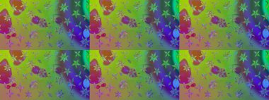 Yeşil renkli çiçekler. Renkli Bahar Teması eskiz kalıbı. Sevimli çiçek raster deseni. Düz Çiçek Elementleri Tasarımı.