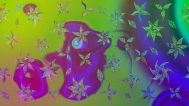 Üzerinde yeşil renkte karalamalar olan çiçek desenleri çiz. Raster illüstrasyonu.