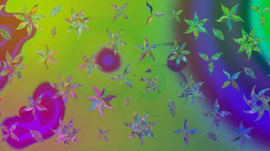 Nazik, narin çiçek arkaplanı. Çiçekli karalama şeklinde Raster çiçek deseni. Yeşil renkte çiçekler.