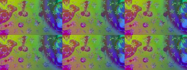 Raster Modaya uygun kumaş deseni. Düz Çiçek Elementleri Tasarımı. Renkli Bahar Teması eskiz kalıbı. Yeşil renkli şirin çiçek deseni.