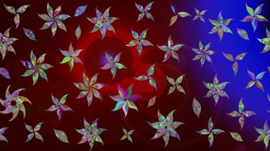 Düz Çiçek Elementleri Tasarımı. Renkli Bahar Teması eskiz kalıbı. Sevimli çiçek raster deseni. Kahverengi renkte çiçekler.