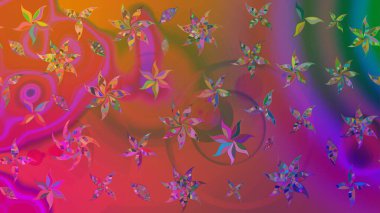 Bir sürü pembe soyut çiçekli tropikal eskiz deseni. Varicolopink Raster çizimi. Küçük çiçekte sevimli çiçek deseni var..