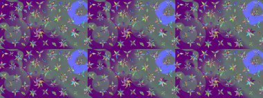 Raster illüstrasyonundaki çiçek desenli çizim. Mor renkte çiçekler.