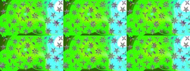 Raster illüstrasyonu. Robot resim. Şirin çiçek elementleri. Yeşil renkte çiçekler.