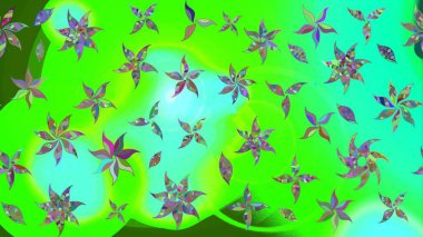 Raster illüstrasyonundaki çiçek desenli çizim. Yeşil renkte çiçekler.