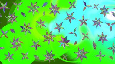 Renkli desenli eskiz deseni, yeşil çiçekler ve dekoratif elementlerle. Kumaş, tekstil, duvar kağıdı baskısı için. Eskiz geçmişi. Raster illüstrasyonu. Antika retro tarzı.