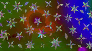 Yeşil renkli Asya tekstili. Raster illüstrasyonu. Çiçek desenini çiz.