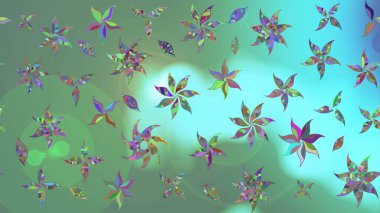 Hediye ambalaj kağıdı, tebrik kartları, posterler ve pankart tasarımı. Yeşil renkli çiçekler. Raster düz çiçek çizim deseni.