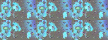 Mavi renkli Asya tekstili. Raster illüstrasyonu. Suluboya çiçekli çiçek deseni.