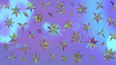 Çiçekli ipek eşarp. Retro tekstil tasarım koleksiyonu. 1950-1960 motifleri. El çizimi çiçek unsurları olan soyut çizim raster deseni. Violet menekşe üzerinde.