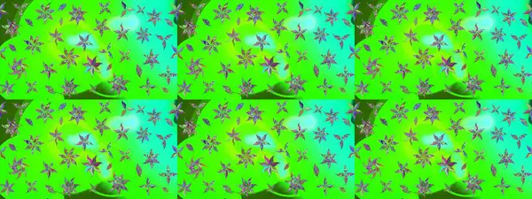 Küçük çiçekteki sevimli çiçek deseni. Raster illüstrasyonu. Yeşil renkte çiçekler.