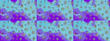 Mavi renkli çiçek desenli çizim. Suluboya tarzında mavi renkte çiçekler.