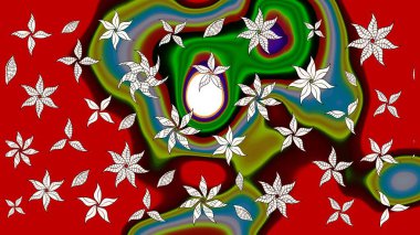 Kibarca, kırmızı renkte bahar çiçekleri. Çiçekli yumuşak bir eskiz şekli. Raster çiçekleri klasik tarzda çizilmiş. Raster illüstrasyonu.