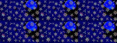 Çiçek desenli çizim. Mavi renkli çiçekler. Raster illüstrasyonu. Asya tekstil tarzında. Düz Çiçek Elementleri Tasarımı. Renkli Bahar Teması çizim şablonu.