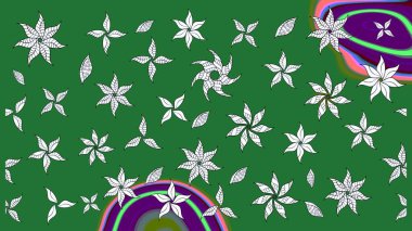 Yeşil renkli çiçekler. Hediye ambalaj kağıdı, tebrik kartları, posterler ve pankart tasarımı. Raster düz çiçek çizim deseni.