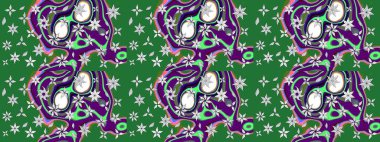 Raster illüstrasyonundaki çiçek desenli çizim. Yeşil renkte çiçekler.