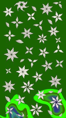 Soyut etnik raster çizim kalıbı. Çiçekler. Vadinin yeşil renkli çiçekleri.