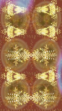 Soyut kış altın süsü. Güzel kar tanesi. Raster illüstrasyonu. Renkli arka planda izole tatlı kar taneleri. Yuvarlak raster kar tanesi.