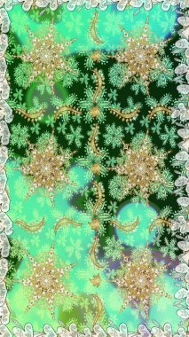 Raster geleneksel altın pürüzsüz deseni yeşil renklerde. Barok tarzında kusursuz bir doğulu süsü..