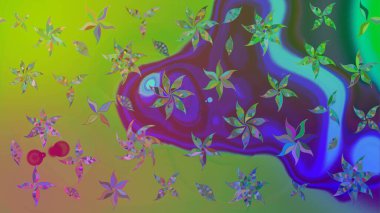 Düz Çiçek Elementleri Tasarımı. Sevimli çiçek raster deseni. Renkli Bahar Teması eskiz kalıbı. Yeşil renkte çiçekler.