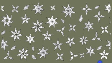 Raster illüstrasyonu. Çiçek ve yapraklı karalama şeklinde Raster çiçek deseni. Yumuşak, yeşil renkte bahar çiçekleri.