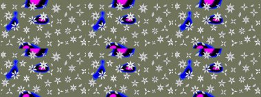 Çiçekli karalama şeklinde Raster çiçek deseni. Nazik, sevimli çiçek arkaplanı. Yeşil renkte çiçekler.