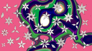 Üzerinde pembe renkte bitkilerden oluşan parlak bir halı olan çizim deseni.