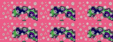 Raster illüstrasyonu. Çiçek desenli çizim. Pembe renkli Asya tekstili.