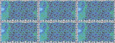 Kusursuz renksiz desen. Kitap sayfaları için çiçek ormanlarında uçan güzel kelebekler. Fantezi güzel illüstrasyon. Raster illüstrasyonu. Mavi ve yeşil renkli resimler.