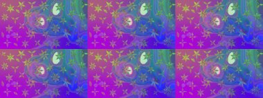 Raster çiçek izi. Çiçekli menekşe çizim deseni. Klasik taslak çizimi. Raster Yumuşak kumaş deseni.