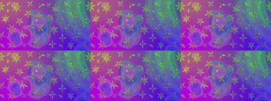 Çiçek buketleriyle klasik bir eskiz şekli. Raster illüstrasyonu. Menekşe renklerinde.