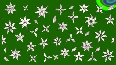 Yeşil renkli bitkilerden oluşan parlak çiçekli çizim deseni.