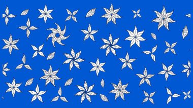 Çok mavi, zarif küçük çiçekler ve mavi renkli komik böcekler, raster desen, illüstrasyon.