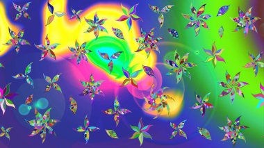 Mavi renkli bitkilerden oluşan parlak çiçekli çizim deseni.