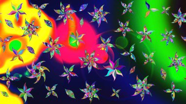 Düz Çiçek Elementleri Tasarımı. Raster illüstrasyonundaki çiçek desenli çizim. Yeşil renkli çiçekler. Renkli Bahar Teması çizim şablonu.